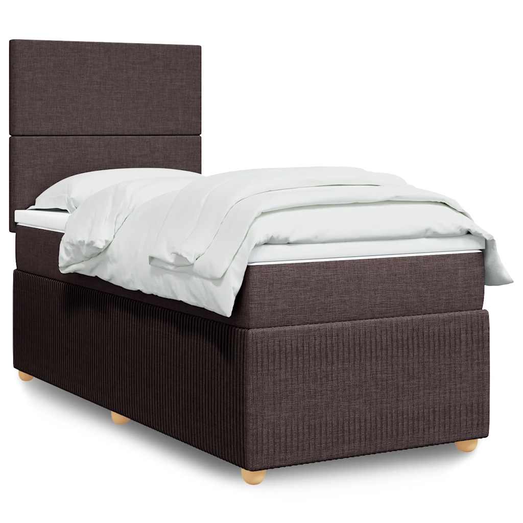 vidaXL Κρεβάτι Boxspring με Στρώμα Σκούρο Καφέ 100x200 εκ. Υφασμάτινο