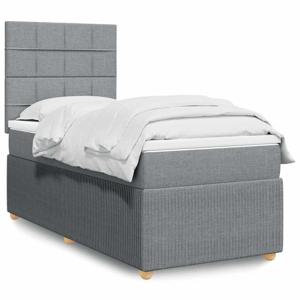 vidaXL Κρεβάτι Boxspring με Στρώμα Ανοιχτό Γκρι 100x200 εκ. Υφασμάτινο