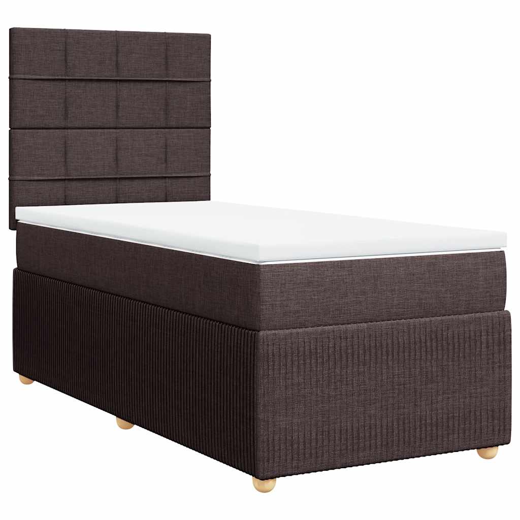 vidaXL Κρεβάτι Boxspring με Στρώμα Σκούρο Καφέ 100x200 εκ. Υφασμάτινο