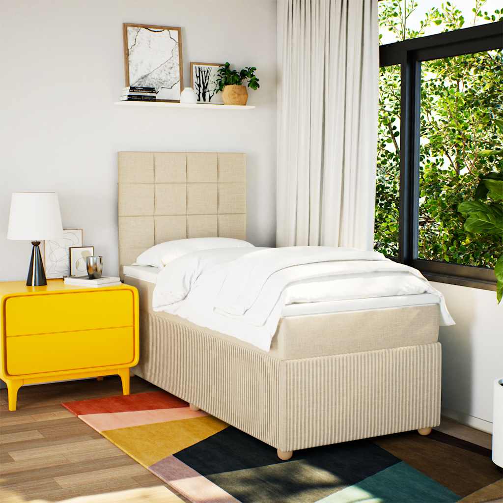 vidaXL Κρεβάτι Boxspring με Στρώμα Κρεμ 100 x 200 εκ. Υφασμάτινο