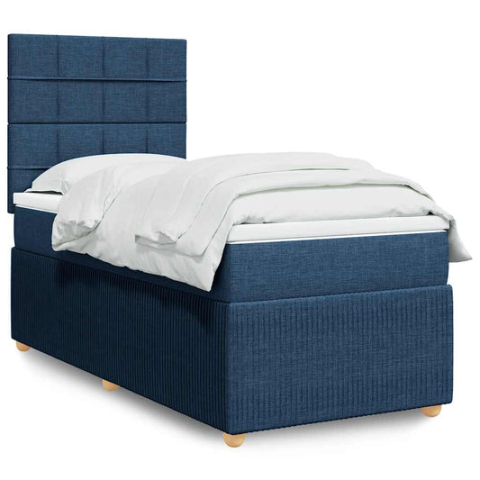 vidaXL Κρεβάτι Boxspring με Στρώμα Μπλε 100 x 200 εκ. Υφασμάτινο