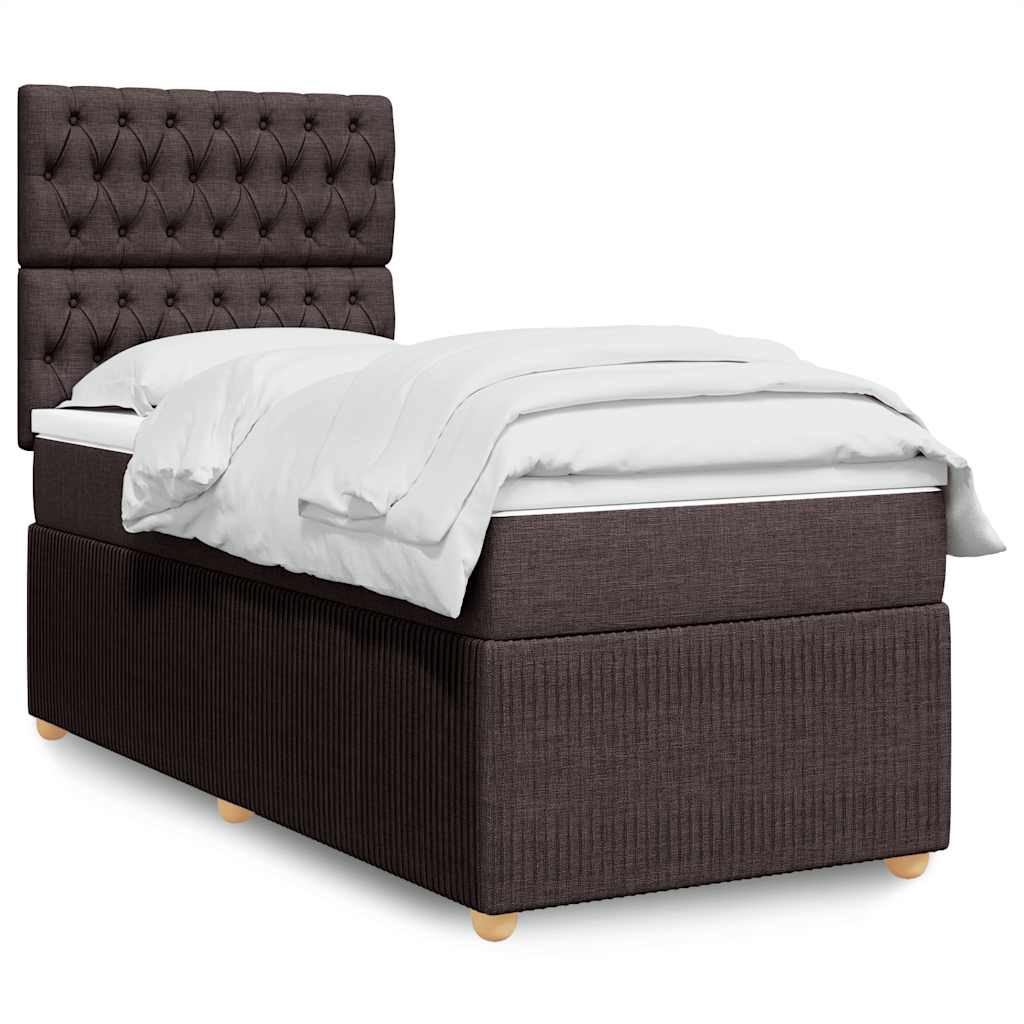 vidaXL Κρεβάτι Boxspring με Στρώμα Σκούρο Καφέ 100x200 εκ. Υφασμάτινο