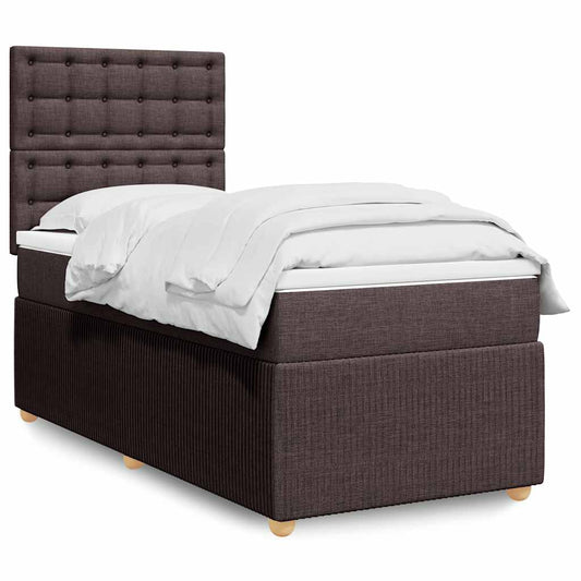 vidaXL Κρεβάτι Boxspring με Στρώμα Σκούρο Καφέ 100x200 εκ. Υφασμάτινο