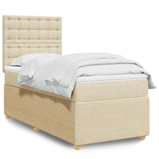 vidaXL Κρεβάτι Boxspring με Στρώμα Κρεμ 100 x 200 εκ. Υφασμάτινο
