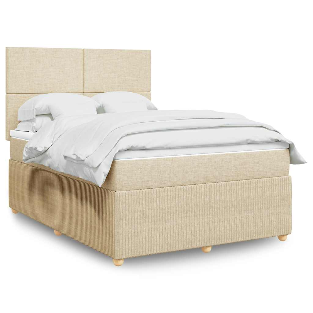 vidaXL Κρεβάτι Boxspring με Στρώμα Κρεμ 140x190 εκ. Υφασμάτινο