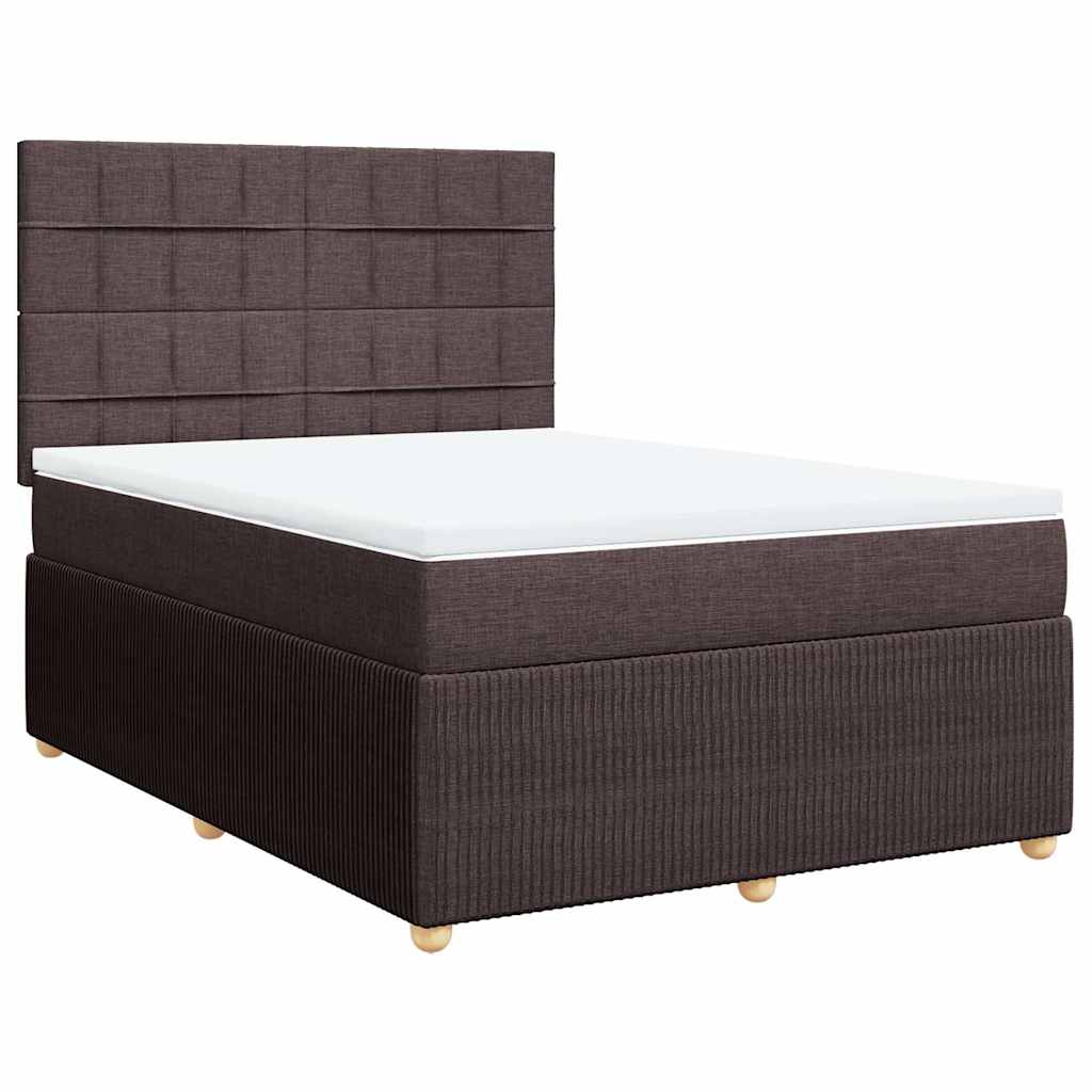 vidaXL Κρεβάτι Boxspring με Στρώμα Σκούρο Καφέ 140x190 εκ. Υφασμάτινο