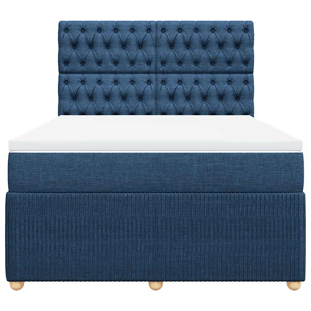 vidaXL Κρεβάτι Boxspring με Στρώμα Μπλε 140x190 εκ. Υφασμάτινο