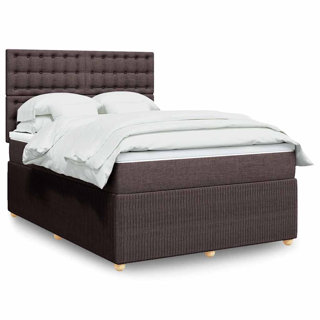 vidaXL Κρεβάτι Boxspring με Στρώμα Σκούρο Καφέ 140x190 εκ. Υφασμάτινο