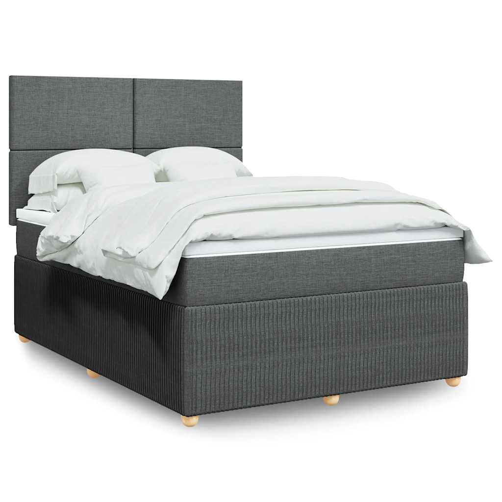 vidaXL Κρεβάτι Boxspring με Στρώμα Σκούρο Γκρι 140x200 εκ Υφασμάτινο