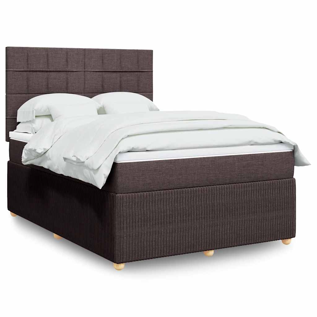 vidaXL Κρεβάτι Boxspring με Στρώμα Σκούρο Καφέ 140x200 εκ Υφασμάτινο