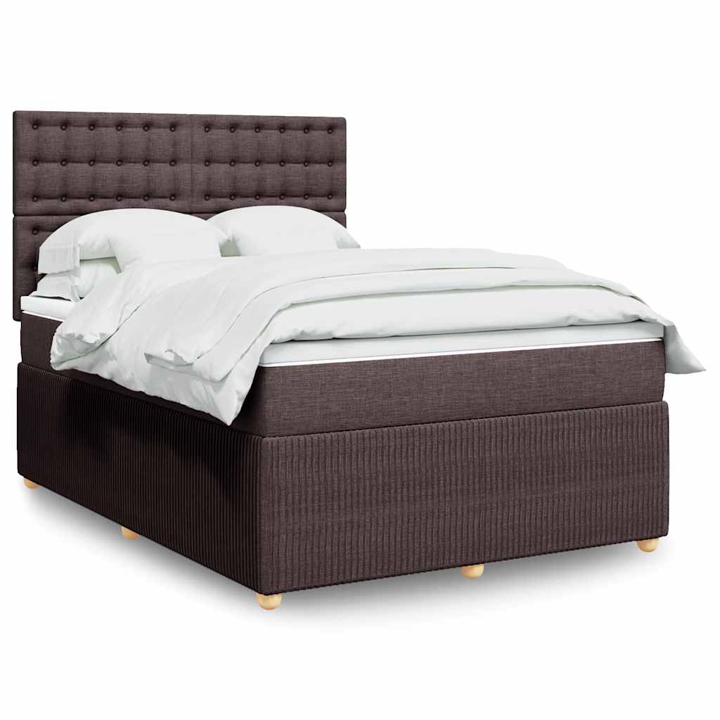 vidaXL Κρεβάτι Boxspring με Στρώμα Σκούρο Καφέ 140x200 εκ Υφασμάτινο