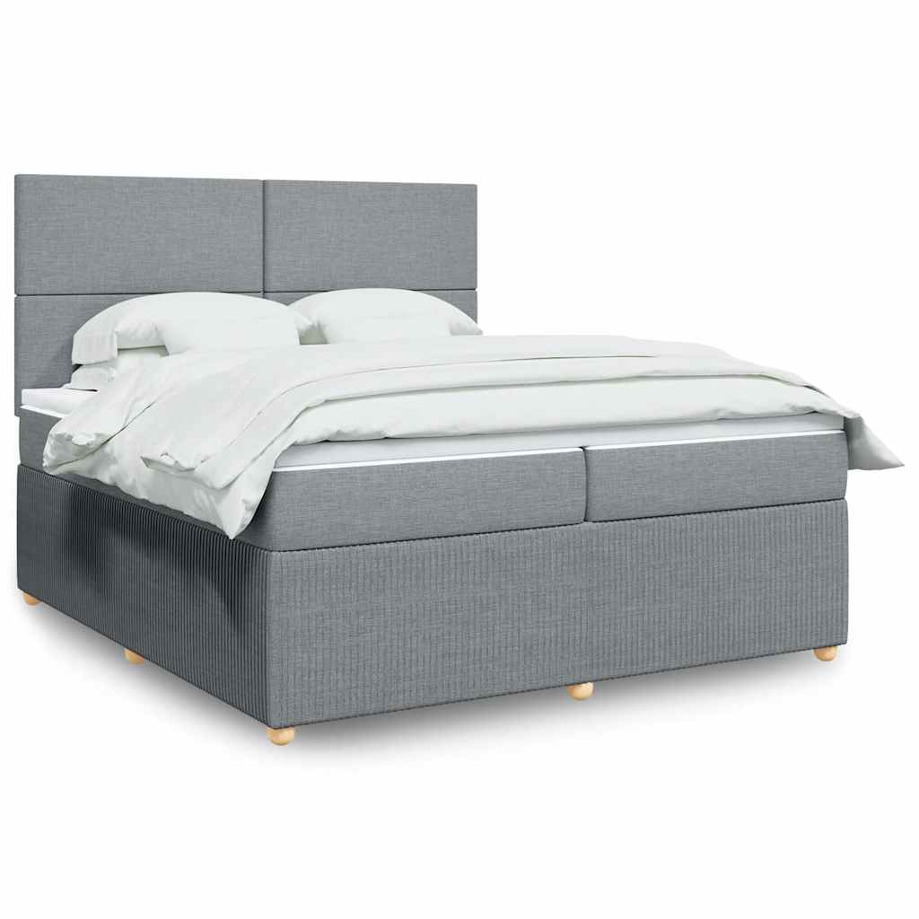 vidaXL Κρεβάτι Boxspring με Στρώμα Ανοιχτό Γκρι 200x200 εκ. Υφασμάτινο