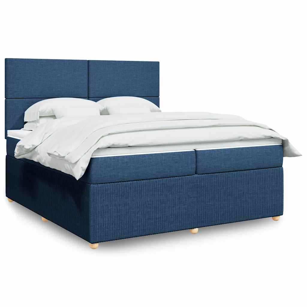 vidaXL Κρεβάτι Boxspring με Στρώμα Μπλε 200x200 εκ. Υφασμάτινο
