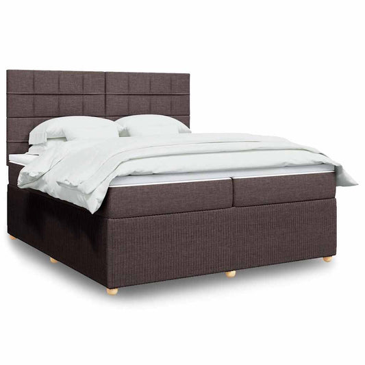 vidaXL Κρεβάτι Boxspring με Στρώμα Σκούρο Καφέ 200x200 εκ. Υφασμάτινο