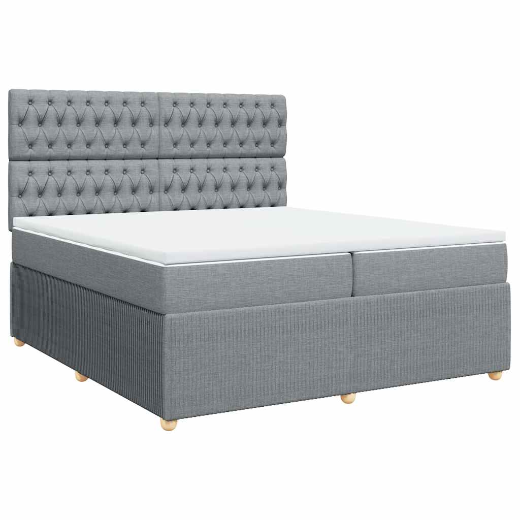 vidaXL Κρεβάτι Boxspring με Στρώμα Ανοιχτό Γκρι 200x200 εκ. Υφασμάτινο