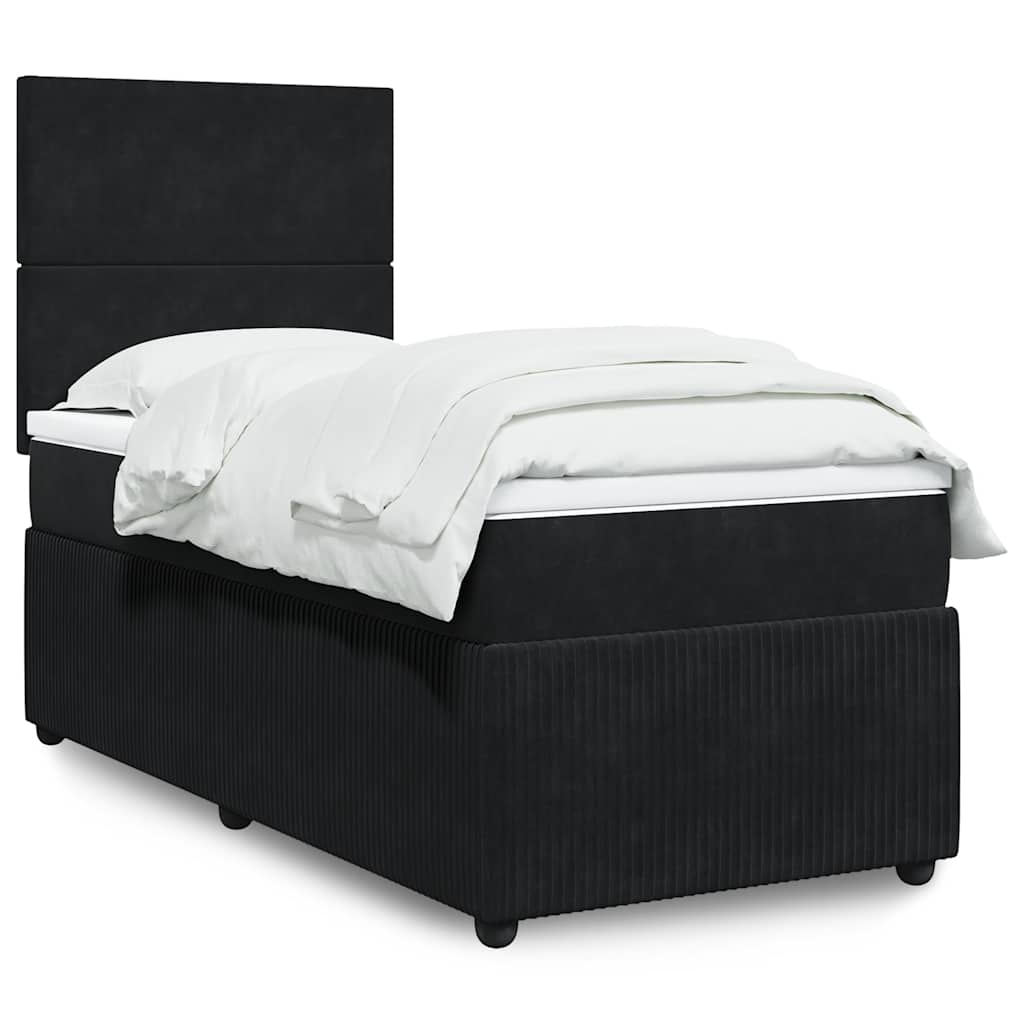 vidaXL Κρεβάτι Boxspring με Στρώμα Μαύρο 80 x 200 εκ. Βελούδινο