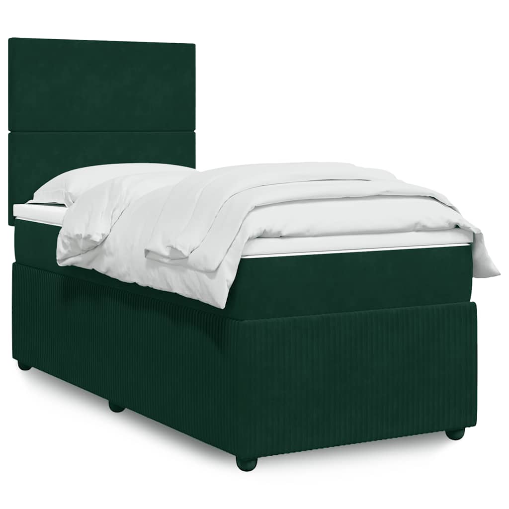 vidaXL Κρεβάτι Boxspring με Στρώμα Σκούρο Πράσινο 80x200 εκ. Βελούδινο