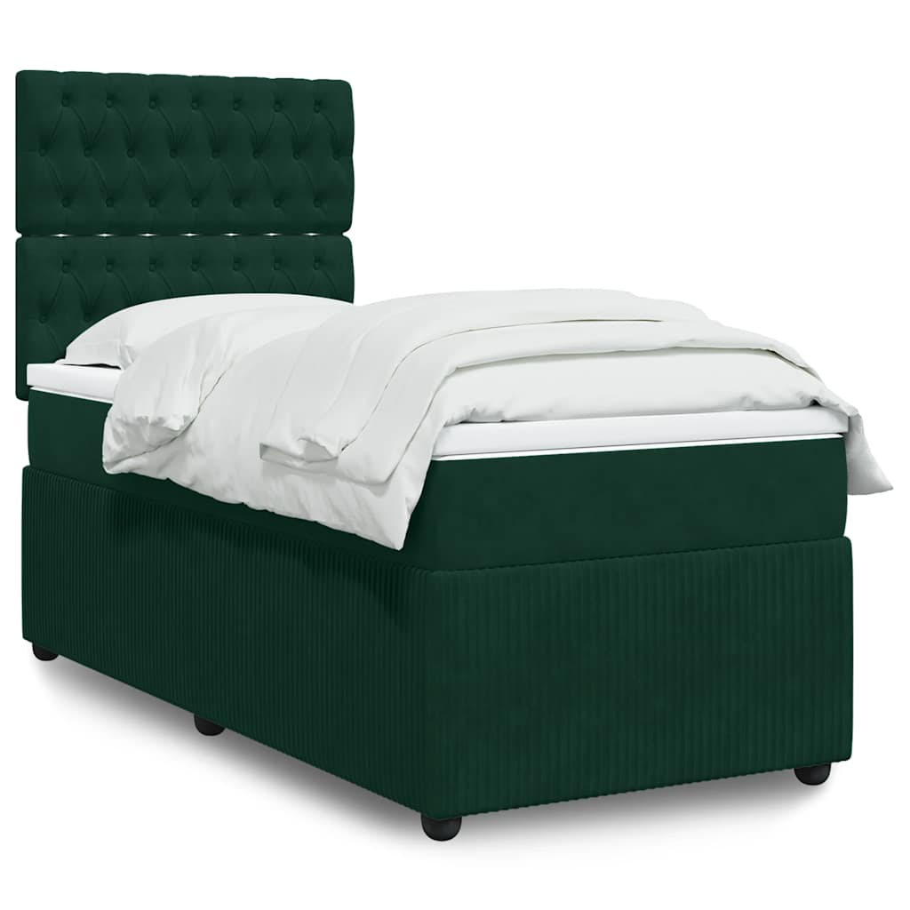 vidaXL Κρεβάτι Boxspring με Στρώμα Σκούρο Πράσινο 80x200 εκ. Βελούδινο