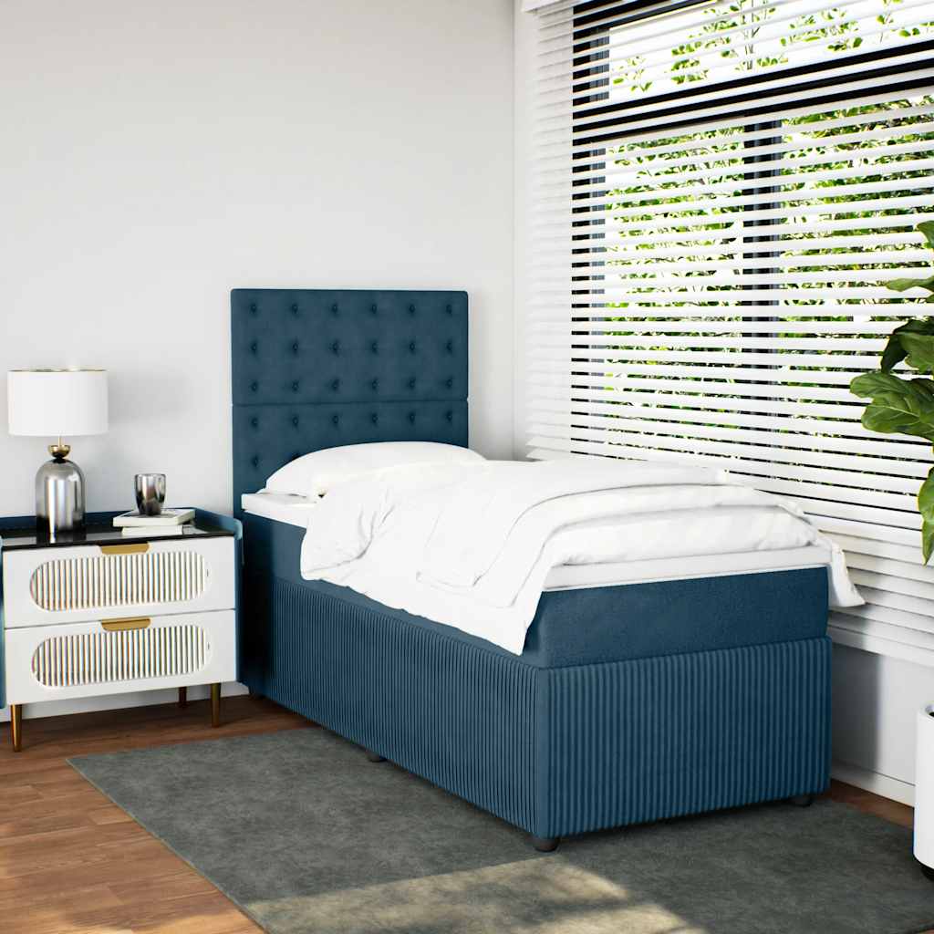 vidaXL Κρεβάτι Boxspring με Στρώμα Σκούρο Μπλε 80 x 200 εκ. Βελούδινο