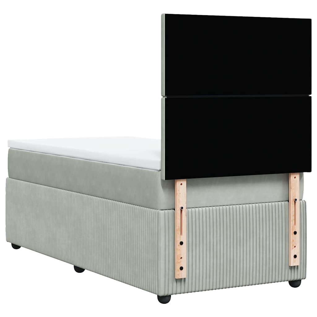 vidaXL Κρεβάτι Boxspring με Στρώμα Ανοιχτό Γκρι 90x190 εκ. Βελούδινο