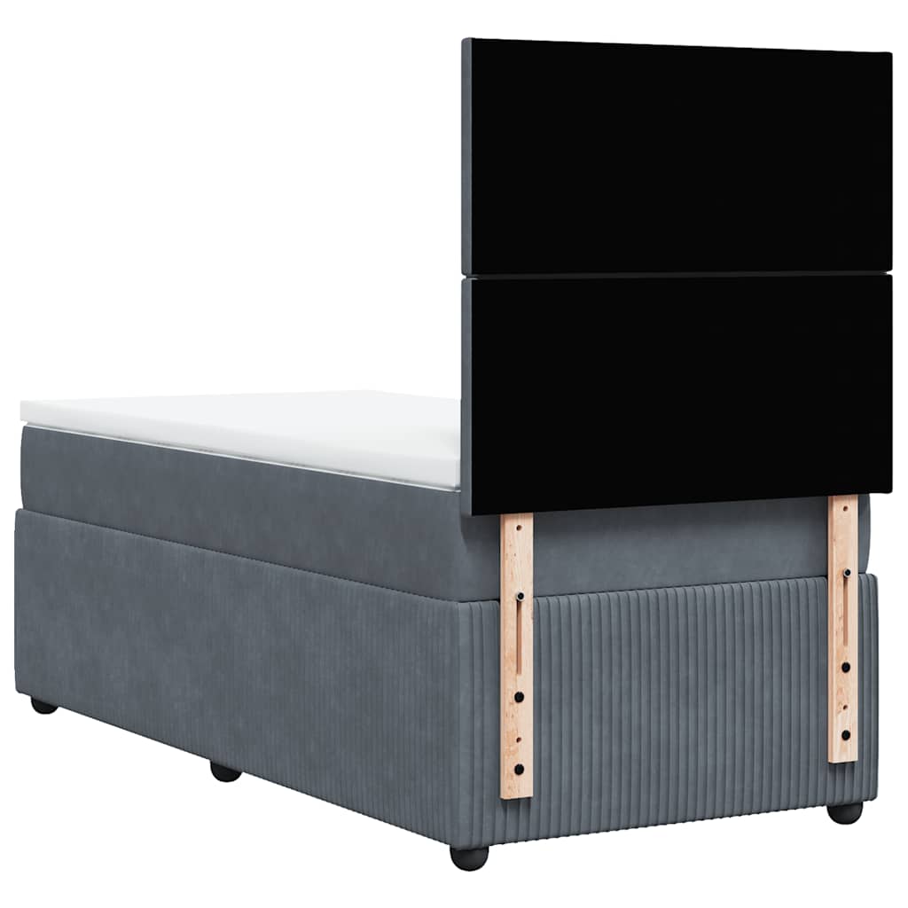 vidaXL Κρεβάτι Boxspring με Στρώμα Σκούρο Γκρι 90x190 εκ. Βελούδινο