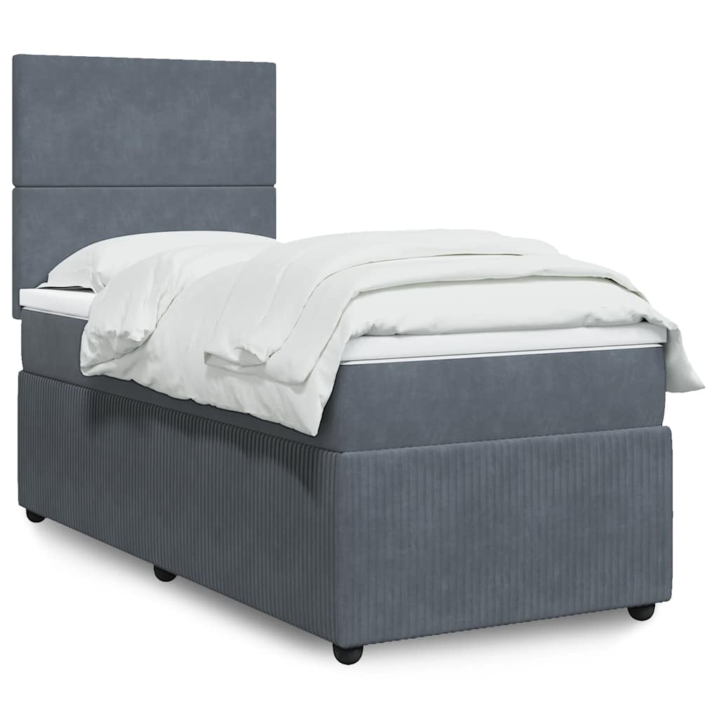 vidaXL Κρεβάτι Boxspring με Στρώμα Σκούρο Γκρι 90x190 εκ. Βελούδινο