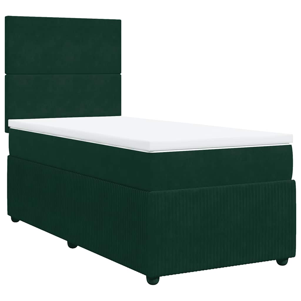 vidaXL Κρεβάτι Boxspring με Στρώμα Σκούρο Πράσινο 90x190 εκ. Βελούδινο