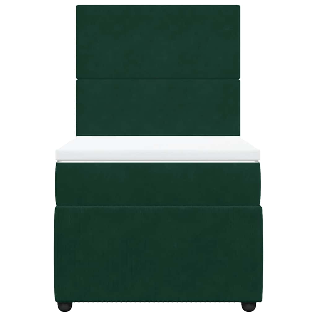 vidaXL Κρεβάτι Boxspring με Στρώμα Σκούρο Πράσινο 90x190 εκ. Βελούδινο