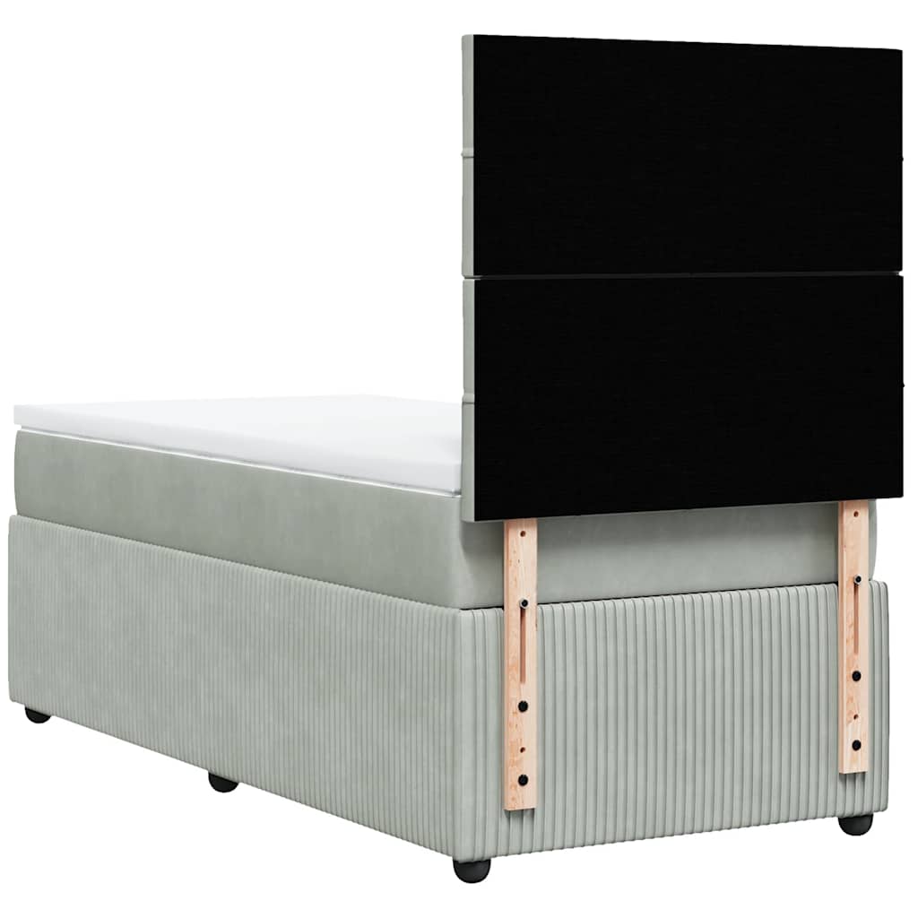 vidaXL Κρεβάτι Boxspring με Στρώμα Ανοιχτό Γκρι 90x190 εκ. Βελούδινο