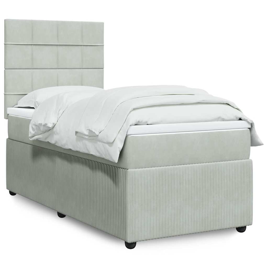 vidaXL Κρεβάτι Boxspring με Στρώμα Ανοιχτό Γκρι 90x190 εκ. Βελούδινο