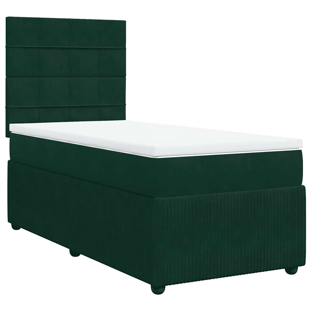 vidaXL Κρεβάτι Boxspring με Στρώμα Σκούρο Πράσινο 90x190 εκ. Βελούδινο