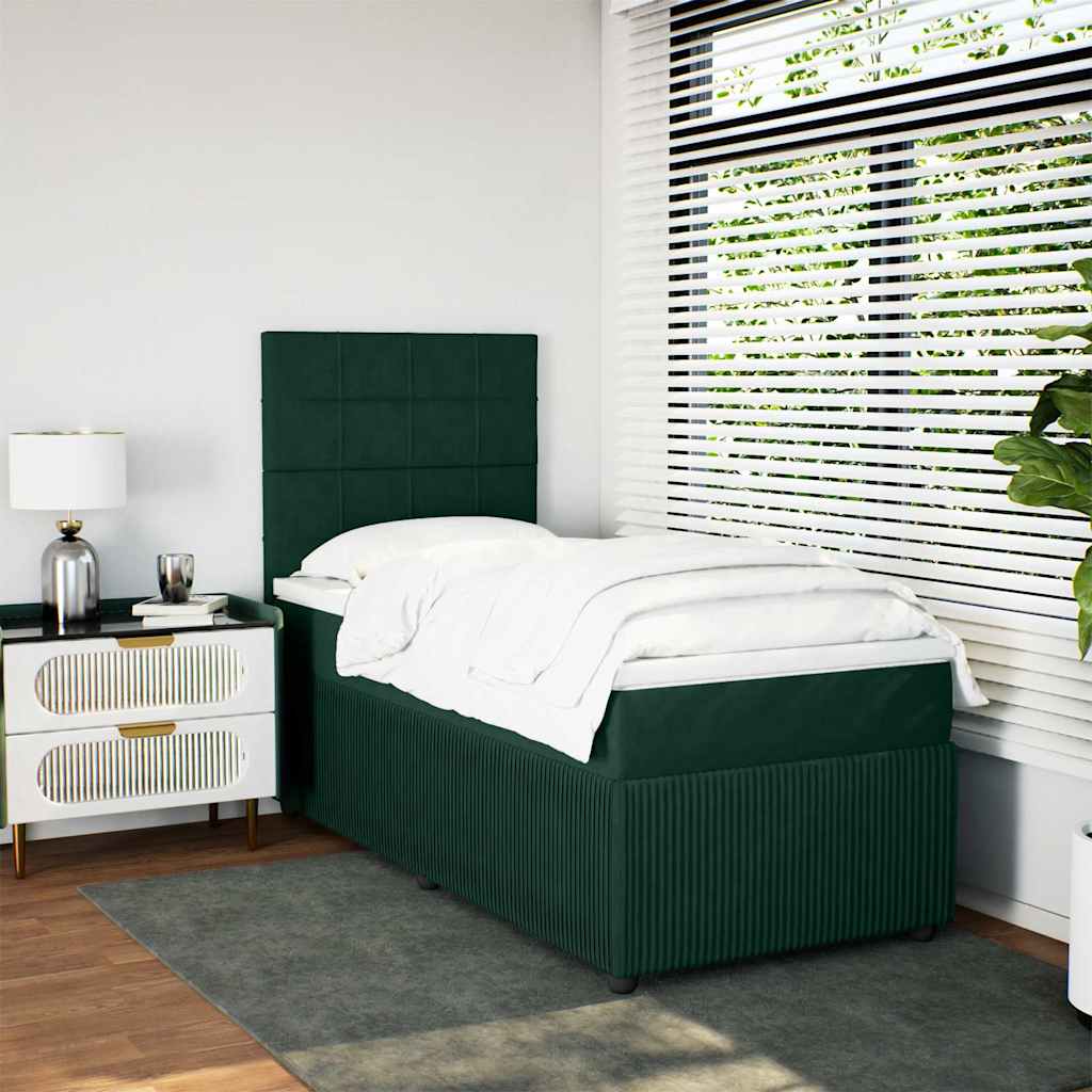vidaXL Κρεβάτι Boxspring με Στρώμα Σκούρο Πράσινο 90x190 εκ. Βελούδινο