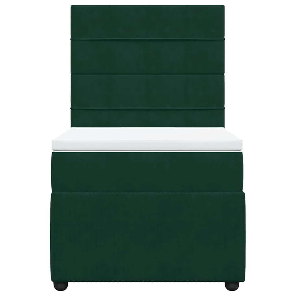 vidaXL Κρεβάτι Boxspring με Στρώμα Σκούρο Πράσινο 90x190 εκ. Βελούδινο