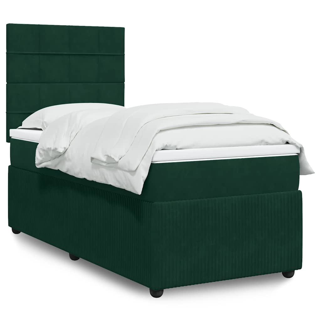 vidaXL Κρεβάτι Boxspring με Στρώμα Σκούρο Πράσινο 90x190 εκ. Βελούδινο