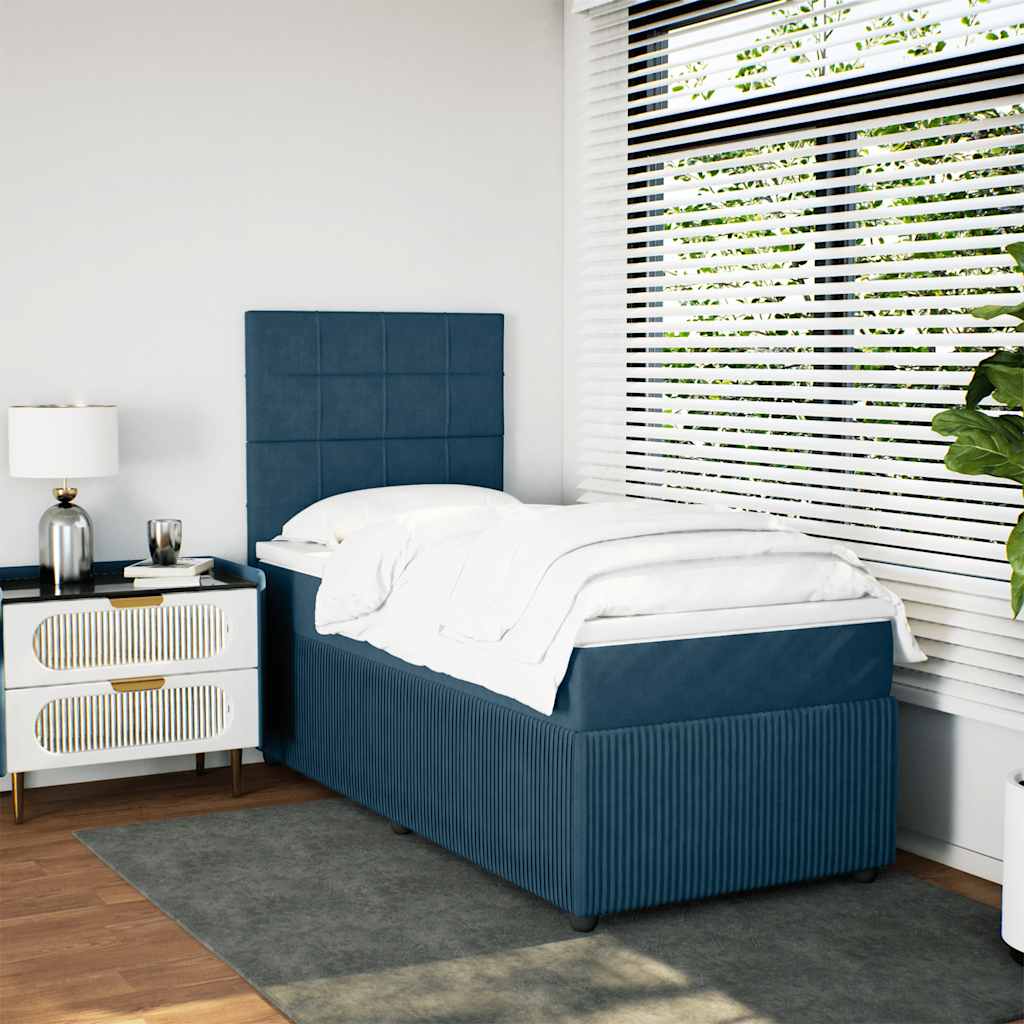 vidaXL Κρεβάτι Boxspring με Στρώμα Σκούρο Μπλε 90x190 εκ. Βελούδινο