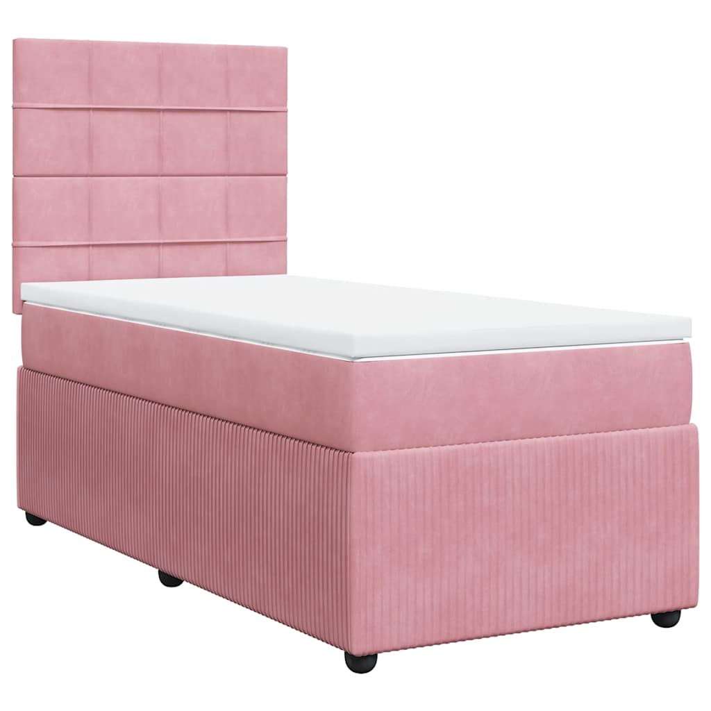 vidaXL Κρεβάτι Boxspring με Στρώμα Ροζ 90x190 εκ. Βελούδινο
