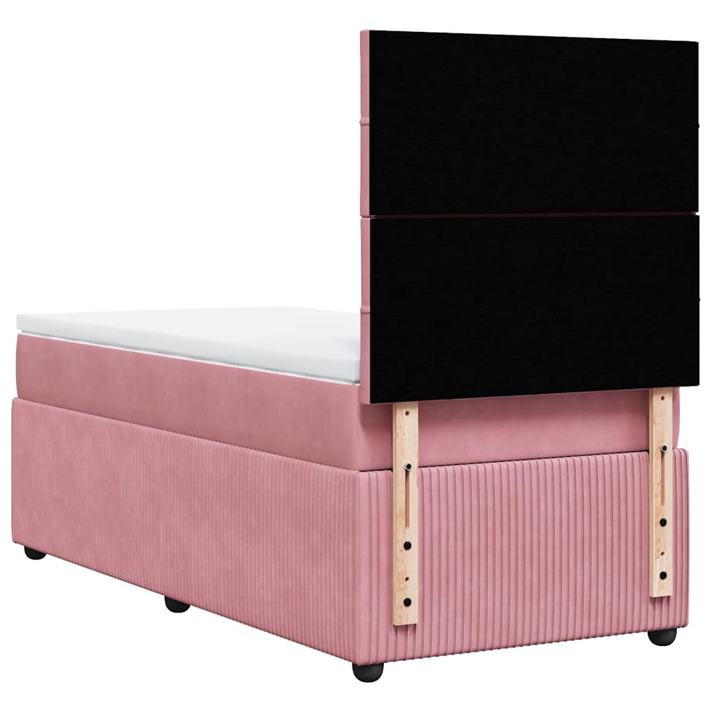 vidaXL Κρεβάτι Boxspring με Στρώμα Ροζ 90x190 εκ. Βελούδινο