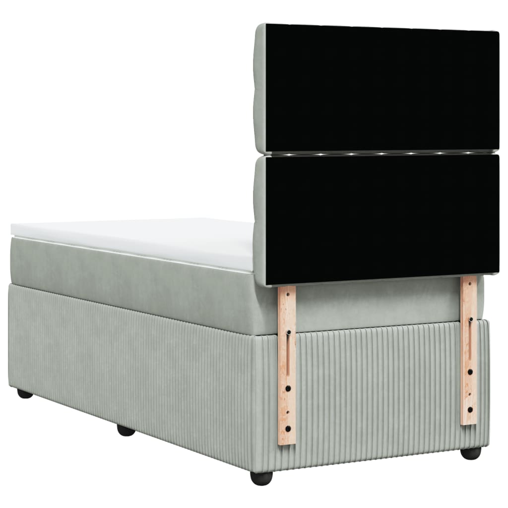 vidaXL Κρεβάτι Boxspring με Στρώμα Ανοιχτό Γκρι 90x190 εκ. Βελούδινο