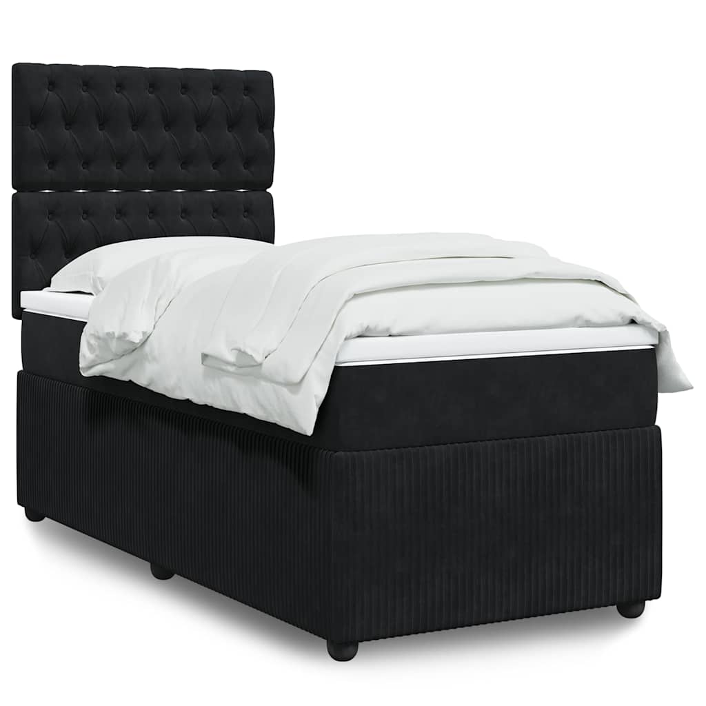 vidaXL Κρεβάτι Boxspring με Στρώμα Μαύρο 90x190 εκ. Βελούδινο