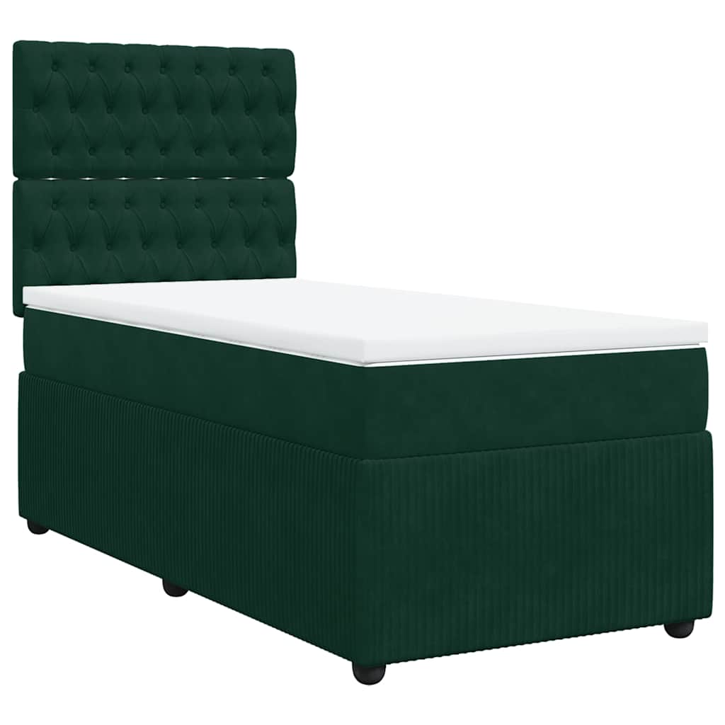 vidaXL Κρεβάτι Boxspring με Στρώμα Σκούρο Πράσινο 90x190 εκ. Βελούδινο