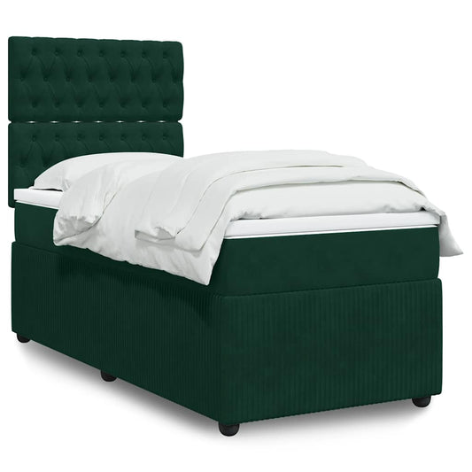 vidaXL Κρεβάτι Boxspring με Στρώμα Σκούρο Πράσινο 90x190 εκ. Βελούδινο