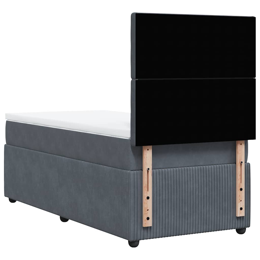 vidaXL Κρεβάτι Boxspring με Στρώμα Σκούρο Γκρι 90x190 εκ. Βελούδινο