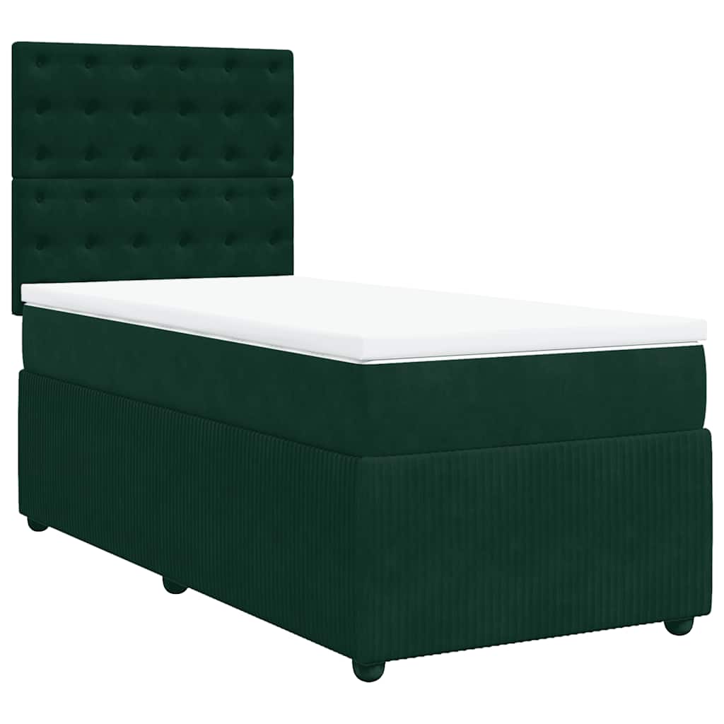 vidaXL Κρεβάτι Boxspring με Στρώμα Σκούρο Πράσινο 90x190 εκ. Βελούδινο