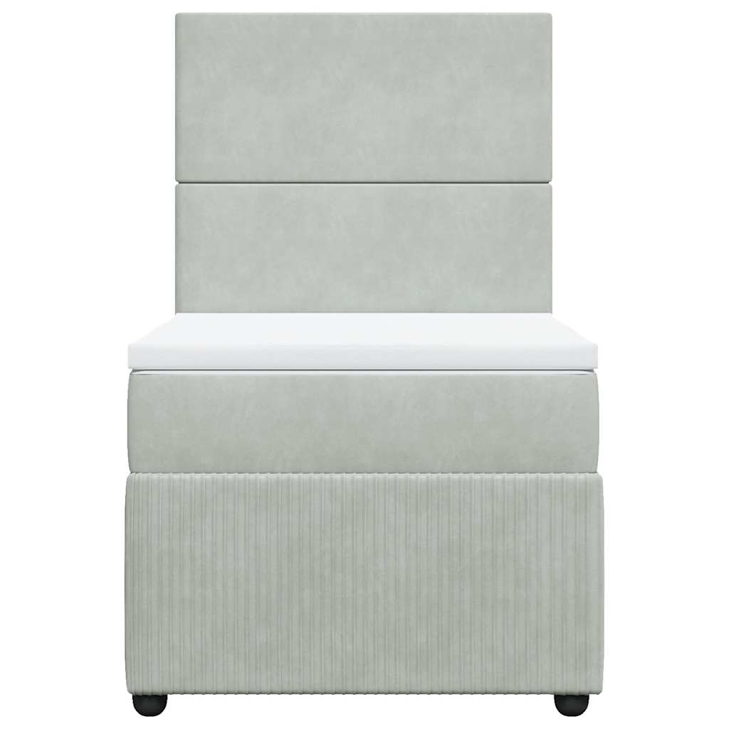 vidaXL Κρεβάτι Boxspring με Στρώμα Ανοιχτό Γκρι 90x200 εκ. Βελούδινο
