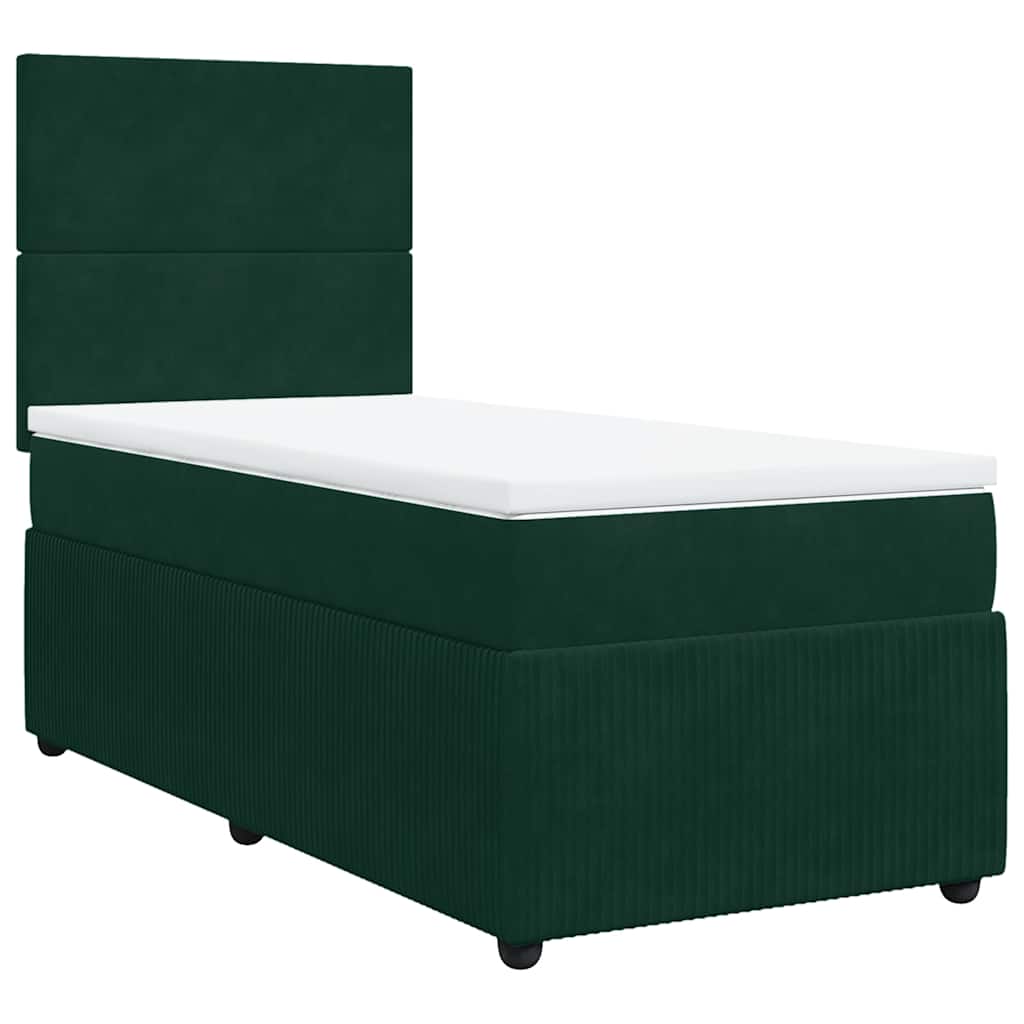 vidaXL Κρεβάτι Boxspring με Στρώμα Σκούρο Πράσινο 90x200 εκ. Βελούδινο