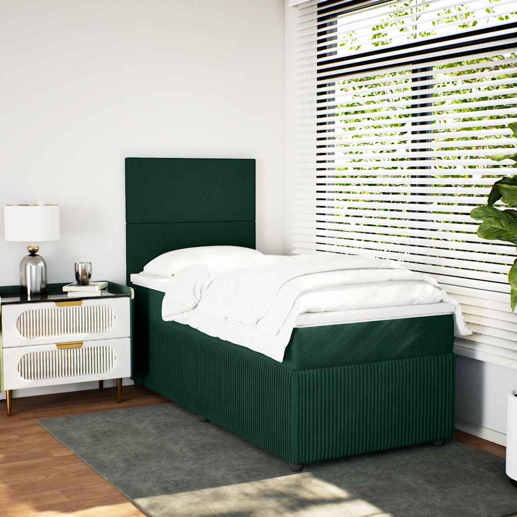 vidaXL Κρεβάτι Boxspring με Στρώμα Σκούρο Πράσινο 90x200 εκ. Βελούδινο