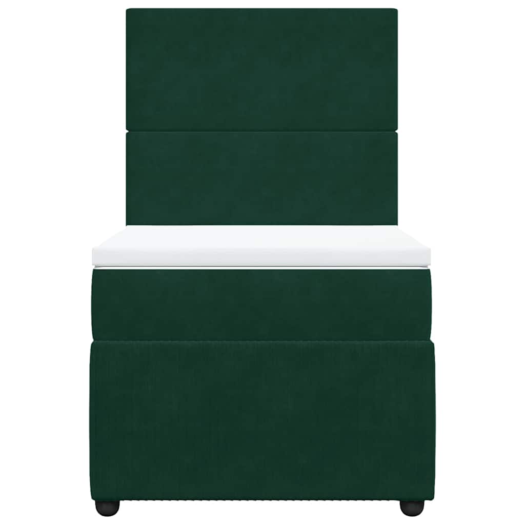 vidaXL Κρεβάτι Boxspring με Στρώμα Σκούρο Πράσινο 90x200 εκ. Βελούδινο