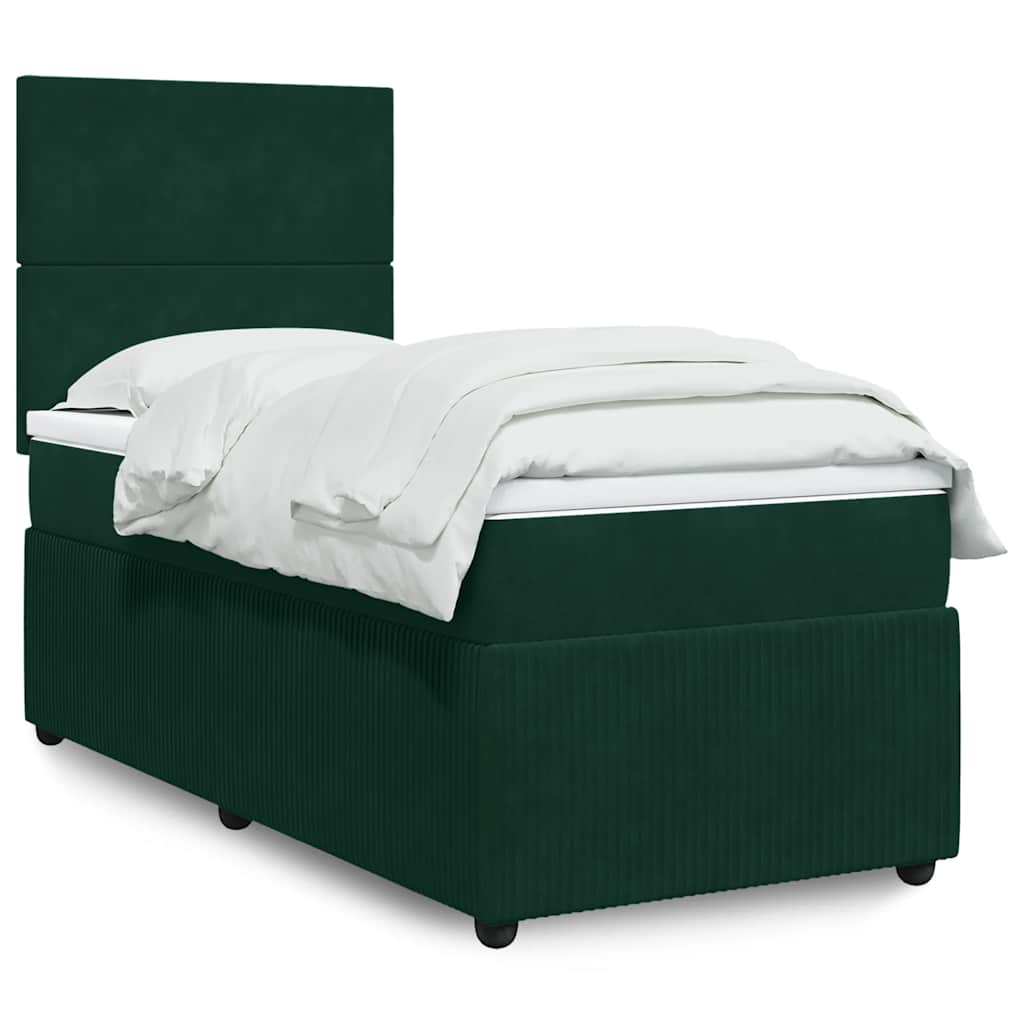 vidaXL Κρεβάτι Boxspring με Στρώμα Σκούρο Πράσινο 90x200 εκ. Βελούδινο