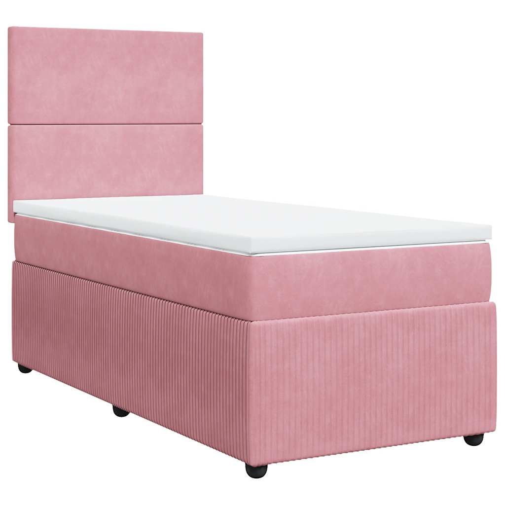 vidaXL Κρεβάτι Boxspring με Στρώμα Ροζ 90x200 εκ. Βελούδινο