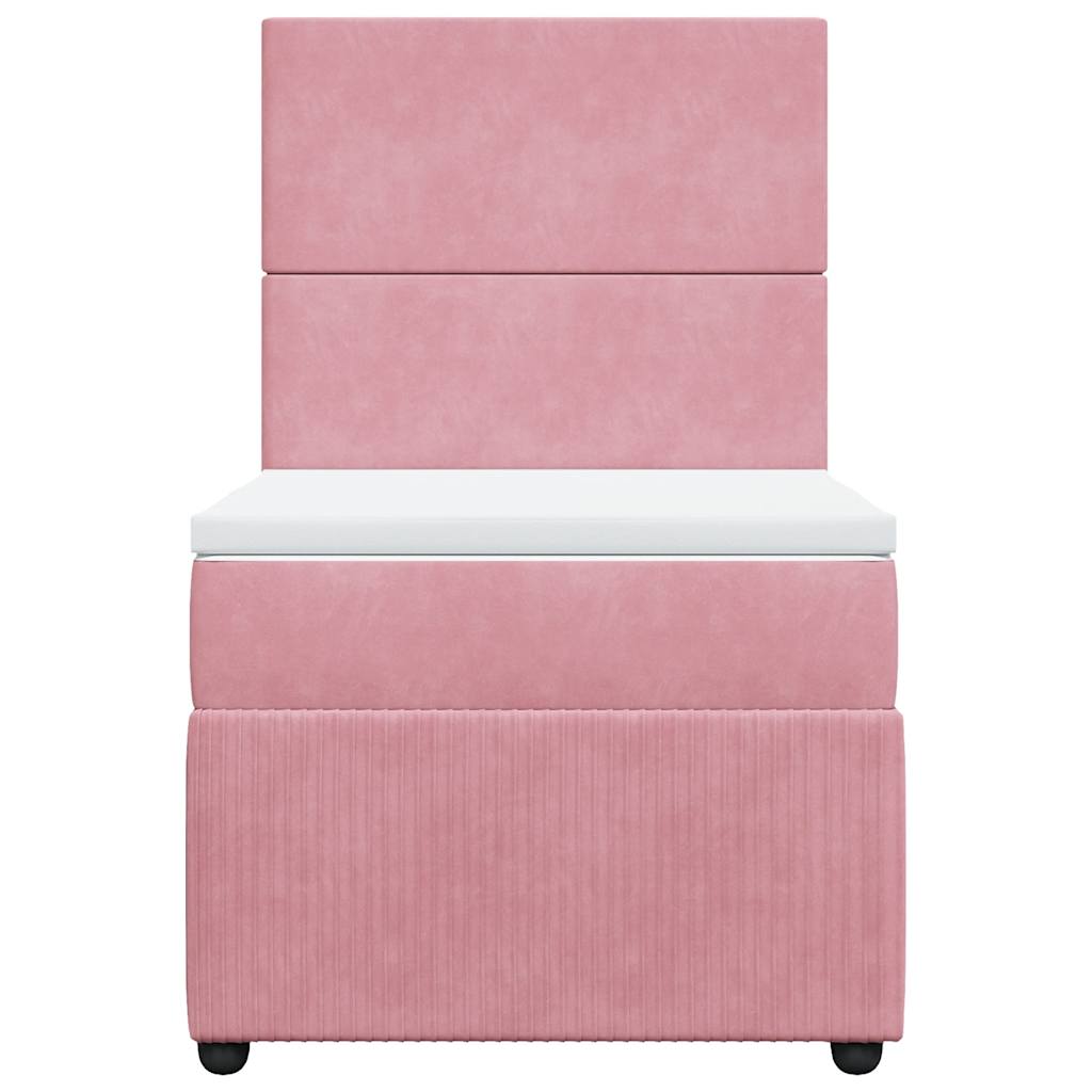 vidaXL Κρεβάτι Boxspring με Στρώμα Ροζ 90x200 εκ. Βελούδινο